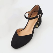 나나구두 여성 스웨이드 앵클 스트랩 미들힐 펌프스 5cm
