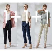 WOW374 SHOP 편안한 착용감 여성 사방스판 세미 배기핏 밴딩팬츠 3매세트 [베이지+네이비+블랙]