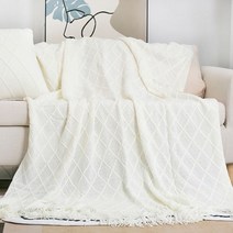 북유럽 니트 숄 소파 담요 술 스카프 포함 에뮬레이션 양털 던지기 TV 침대 끝 장식 드롭 배송, white_60x150cm