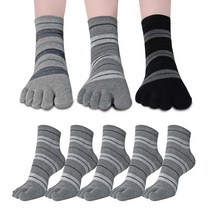 삭스리 국내생산 남자 투톤배색 스트라이프 발가락양말 중목 5족 세트