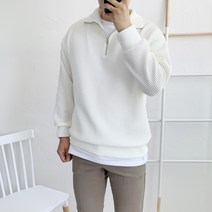 남자 반집업 카라 골지 니트 맨투맨 티셔츠