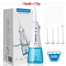 [해외]3 모드 휴대용 구강 세정기 무선 물 치과 Flosser USB 충전식 5 노즐 워터 제트 치실 이쑤시개 300ml, 협동사, 1-가방 없음