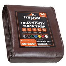 Tarpco Safety 매우 튼튼한 14mm 방수포 커버 방수 자외선 차단 찢어짐 및 찢어짐 방지 지붕 캠핑 파티오 수영장 보트용 가장자리가 강화된 폴리 방수포 (, Brown/Black-14 Mil