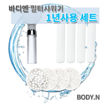 바디엔 1년사용 세트 이물질제거 화장실필터 분리형 수압상승 샤워기헤드 녹물필터4개염소필터4개