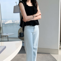 디작소 여성 봄 여름 호니 프릴 나시 블라우스 셔츠