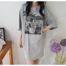 상상그이상 여성용 국내제작 모델라인 원피스 티셔츠 빅사이즈 반팔 유니크 프린팅 박스 롱티셔츠 홈웨어룩