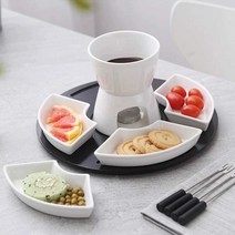 퐁듀 그릇 세트 초콜릿중탕기 홈파티 치즈 초코 워머, 냄비+접시4개+검정색바닥접시