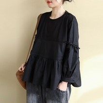 아이엠몽 여성용 라운드넥 하트 에이라인 레이스업 블라우스 크로에오