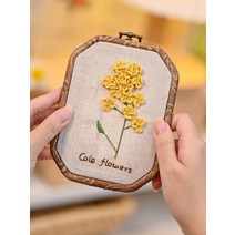 프랑스 스타일의 자수 Diy 수제 팬 가방 양 Herding 클래스 초보자를위한, 하나, 유채꽃소재가방+팔각형모조나무자수+그래픽튜토리얼