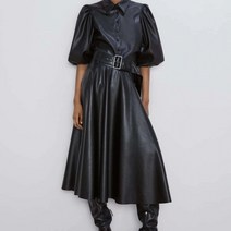 진블랙 무릎아래 기장 입어만 볼게요 벨트 롱 가죽스커트 플레어 A라인 미디롱풀스커트 검정 블랙 스커트