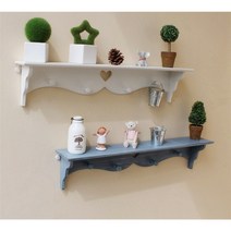 벽선반 블루 화이트 벽걸이 랙 후크 원목 우드 빈티지 레트로 옷방, 2. 블루