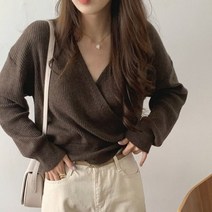퐁순싸롱 루즈핏 캐주얼 심플 브이넥 랩 니트 스웨터 SH