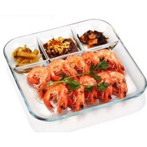 카라멜샵 당일발송 내열유리 퓨어글라스 나눔접시 유리식판 칸칸플레이트 중사이즈, 투명, 1개
