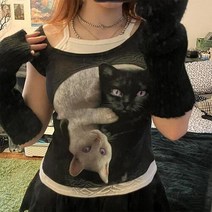 탑보그 캣 프린팅 슬림 티셔츠