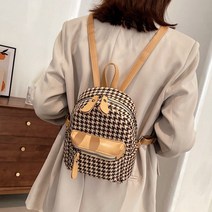 하운드체크 여자 미니 백팩 캐주얼 대학생 직장인 스트링 가방 캔버스 할머니 귀여운 0-382ea