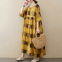 L.ONLINE SHOP중년여성 빅사이즈 거즈면 홈웨어 체크 롱 원피스 원피스 하객룩 트위드원피스 쉬폰원피스 뷔스티에원피스