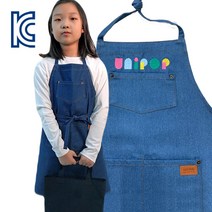 [무료 자수 각인] 블루데님 어린이앞치마 / 미술 학원 유치원 어린이집 - KC인증, M 다크블루, 1개
