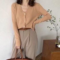 마롱패션 가디건 미니 숏 니트 브 브이넥