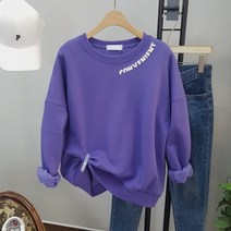 상상그이상 여성용 국내제작 빅사이즈 오버핏 기모안감 발포나염 애리 영문 레터링 맨투맨