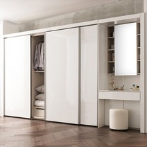에넥스 이안 화장대 슬라이딩 붙박이장(고급형)-210cm+80cm 붙박이장, 화이트