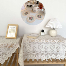 [신혼일기] (티코스터 증정) 화이트 플라워 레이스 미니 테이블보 협탁보 식탁보 / 빈티지 레이스 미니 테이블 커버 덮개 가리개 천, 60x60 + 티코스터 (1개/1인)