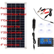 태양열설치 가정용 태양광 패널 자가발전 듀얼 USB 300W 12V 태양 전지 키트전체 30A 60A 충전 컨트롤러 RV 캠핑카 충전기 야외 공급을 위한, 03 20A controller kit, 20A controller kit