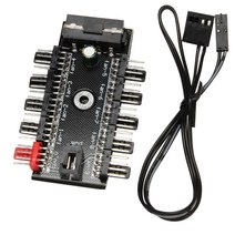 10 포트 PC 섀시 팬 허브 CPU 냉각 허브 12V 4 핀 팬 PWM 허브 몰 렉스 컨트롤러, 검은 색