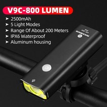 자전거 라이트 IPX-6 방수 손전등 전원 2000 루멘 LED USB 충전식 핸들, V9-C800BK_CHINA