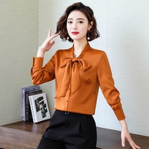 쉬폰 여성 긴 소매 봄 가을 룩 레드 상의 이너 실크 나비 결 와이셔츠 인치 1736740009