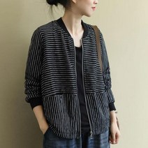 크롭 바람막이 자켓 봄 가을 긴 소매 캐주얼 스트라이프 짧은 코트 면 루즈 지퍼 재킷 M494