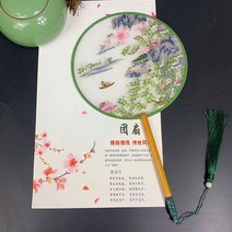 너슬부채 한국무용 전통 부채춤 여성 댄스 자수 꽃 핸드 헬드 나무 손잡이 팬 빈티지 반투명 중국 스타일 라운드 실크 술, 34 34