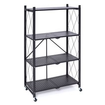 아스트로 스틸 랙 4 단 블랙 폭 70 × 깊이 34 × 높이 127cm 접이식 수납 랙 선반 캐스터 포함 731-14