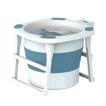 가정용 반신욕조 접이식 휴대 접는 미니 이동식 코너, 트럼펫 블루+스툴