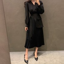 여성 드라마 연예인 갯마을 원피스 V넥 벨트 스티칭 투피스 롱 신민아원피스