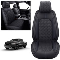 YIERTAI 닷지 RAM 시트 커버 2009-2023 1500/2500/3500HD 트럭 크루 더블 캡 쿼드 캡 방수 가죽 시트 커버(앞면만 2개/블랙-화이트), 2 PCS Front only/Black