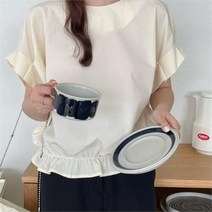 셀러허브(잡화) 여자 엷은 잔주름 반소매 허리밴드 블라우스