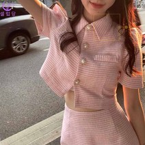 셀럽당 여성용 여름 정장 세트 트위드 반팔 스커트 세트
