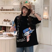 캐쥬얼반팔티셔츠 여름옷 0캐쥬얼 와이드 루즈핏 플라워 프린팅 이니셜 유행하는 재미 그래피티 낙서 t셔츠 529828034