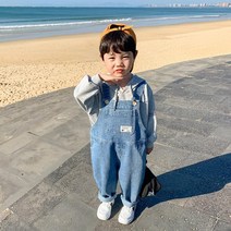 Purplehoney 소년 서스펜더 바지 키즈 봄 한국어 스타일 아기 바지 봄과 가을 어린이 청바지 서양식 얇은 아기 유행