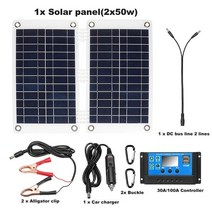 태양광 발전기 100W 전원 태양 전지 패널 키트 야외 12V 충전 30a 컨트롤러 포함 자동차 RV 보트 휴대, 02 30A Panel kit