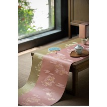식탁러너 방수 실크 차 녹차 티매트 티테이블 자수, 핑크 300x33cm(라이트그레이 방수바닥)