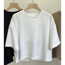 여성 오버핏 오프숄더 크롭 라운드넥 반팔티