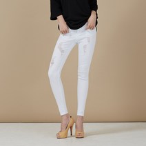 클로니아 허리스판 데미지 헤짐 화이트 스판 스키니진 EM8W16