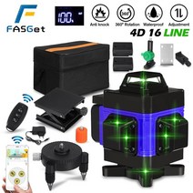 레이저수평기 큐브 줄자 레벨기 측량 오토 삼각대 fasget 앱 제어 레벨 16 라인 4d 셀프 레벨링 360 수평 및 수직 크로스 그린 빔 라인(2xbattery 포함), 2 배터리 세트 파란색