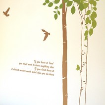 시트컷팅 리무버블스티커제작 유리스티커 인테리어벽 S445 스윗가든 (나무2그루) (완제품C), 카라멜（나무）＋머.옐로우