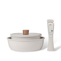 엔젤쿡 세라믹 코팅 탈착핸들 쿡웨어세트, 아이보리, 18cm 냄비, 18cm 냄비뚜껑, 22cm웍 탈착핸들