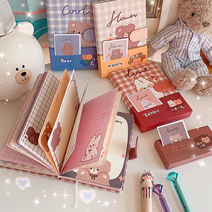 체크프렌즈 다이어리 캐릭터 곰돌이 토끼 일기장 수첩 교환일기 친구선물 4color, 체크프렌즈다이어리, 브라운