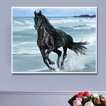 행운을 가져다주는 말 성공 사무실 거실 풍수그림 비즈자수 큐빅 보석십자수 재료, 100x75cm