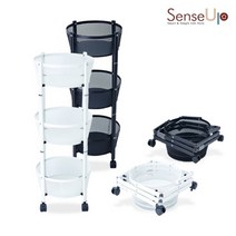 센스업 (원형 단품) 트위스트 3단 트롤리 선반, 화이트