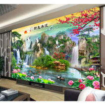 폭포 산수화 풍경 보석십자수 물이 흐르는 풍수 복들어오는 그림, 180X90CM